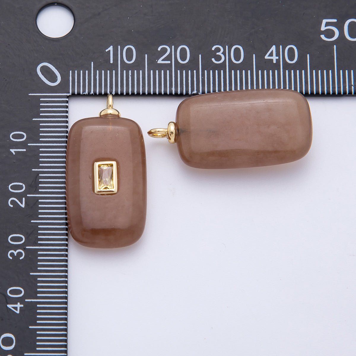 18K Gold Filled 29mm Yellow CZ Rectangle Accent Coffe Gold Gemstone Drop Charm | AF1333 - DLUXCA