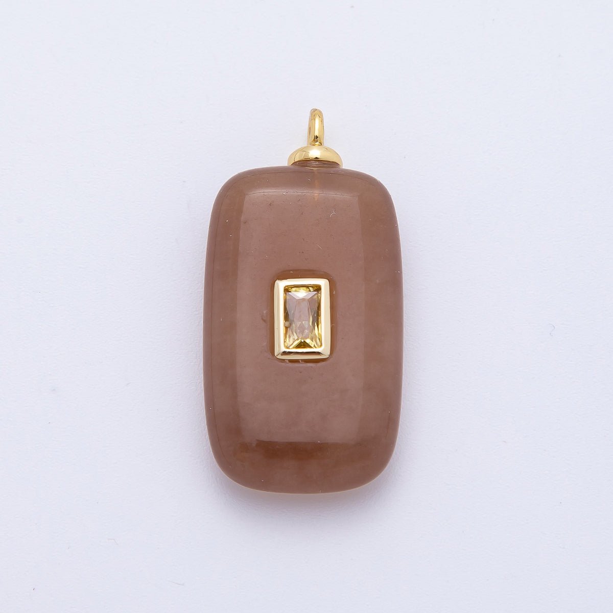 18K Gold Filled 29mm Yellow CZ Rectangle Accent Coffe Gold Gemstone Drop Charm | AF1333 - DLUXCA