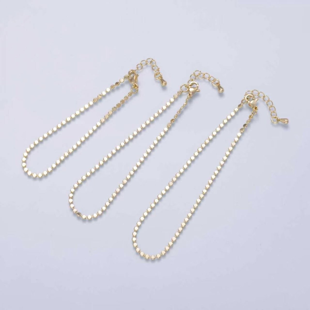 18K Gold Filled 2mm Bead Chain 6, 7, 8 Inches Bracelet Anklet w. Extender - DLUXCA