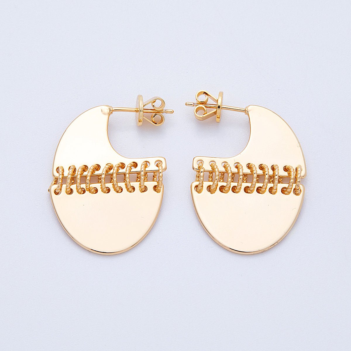 18K Gold Filled 30.5mm Minimalist J - Shaped Fringe Drop Studs | Earrings - 00195 - DLUXCA