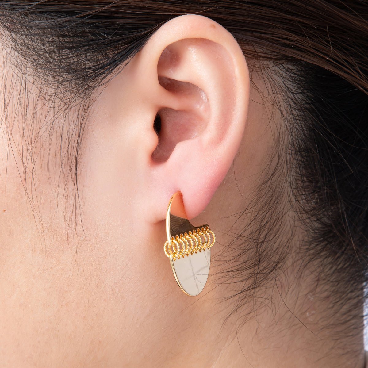 18K Gold Filled 30.5mm Minimalist J - Shaped Fringe Drop Studs | Earrings - 00195 - DLUXCA