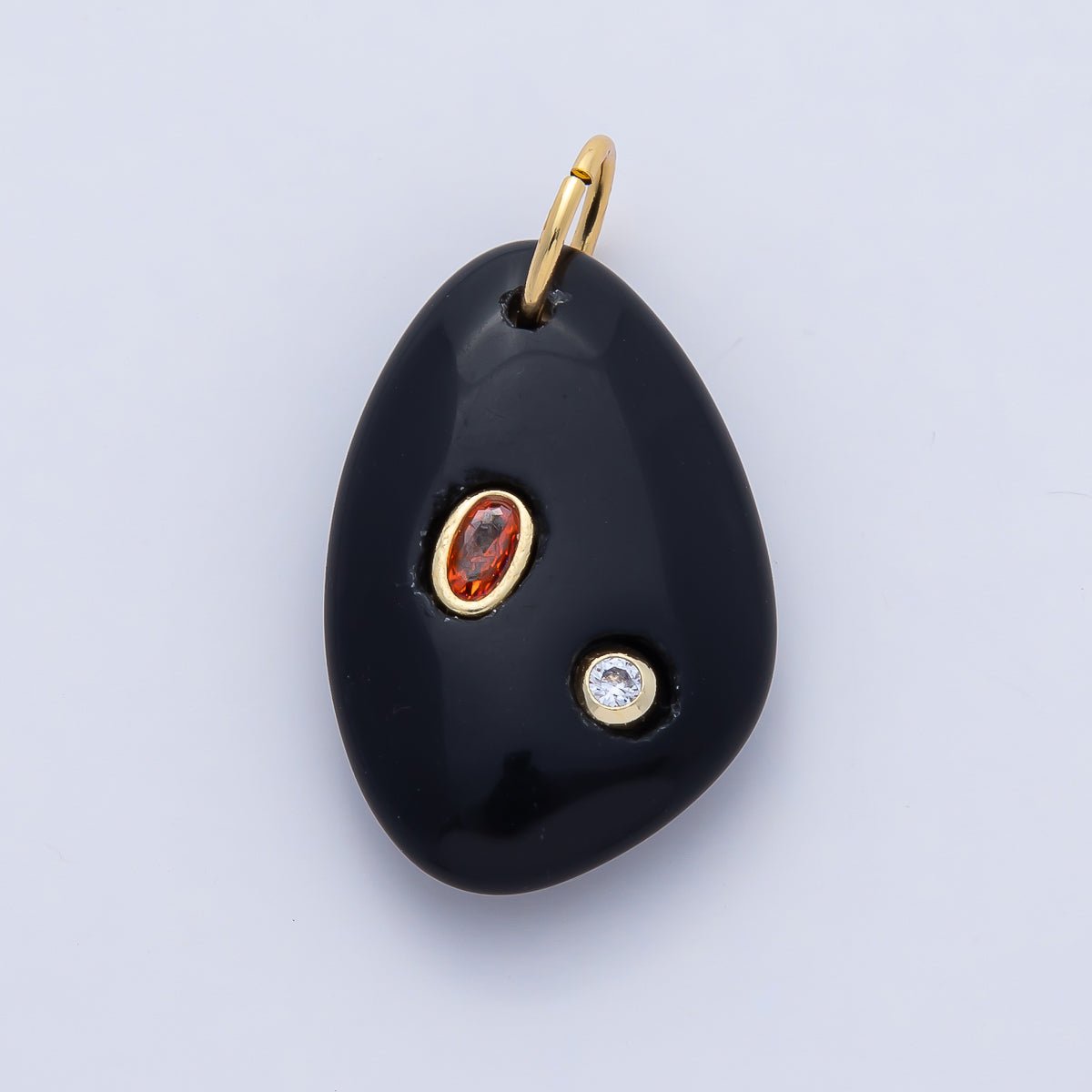18K Gold Filled 30mm Aventurine, Amethyst, Amazonite, Carnelian, Onyx, Clear Quartz Multicolor CZ Embedded Gemstone Charm | AF1487 - AF1489 - DLUXCA