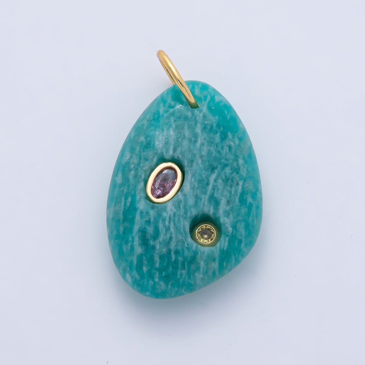 18K Gold Filled 30mm Aventurine, Amethyst, Amazonite, Carnelian, Onyx, Clear Quartz Multicolor CZ Embedded Gemstone Charm | AF1487 - AF1489 - DLUXCA