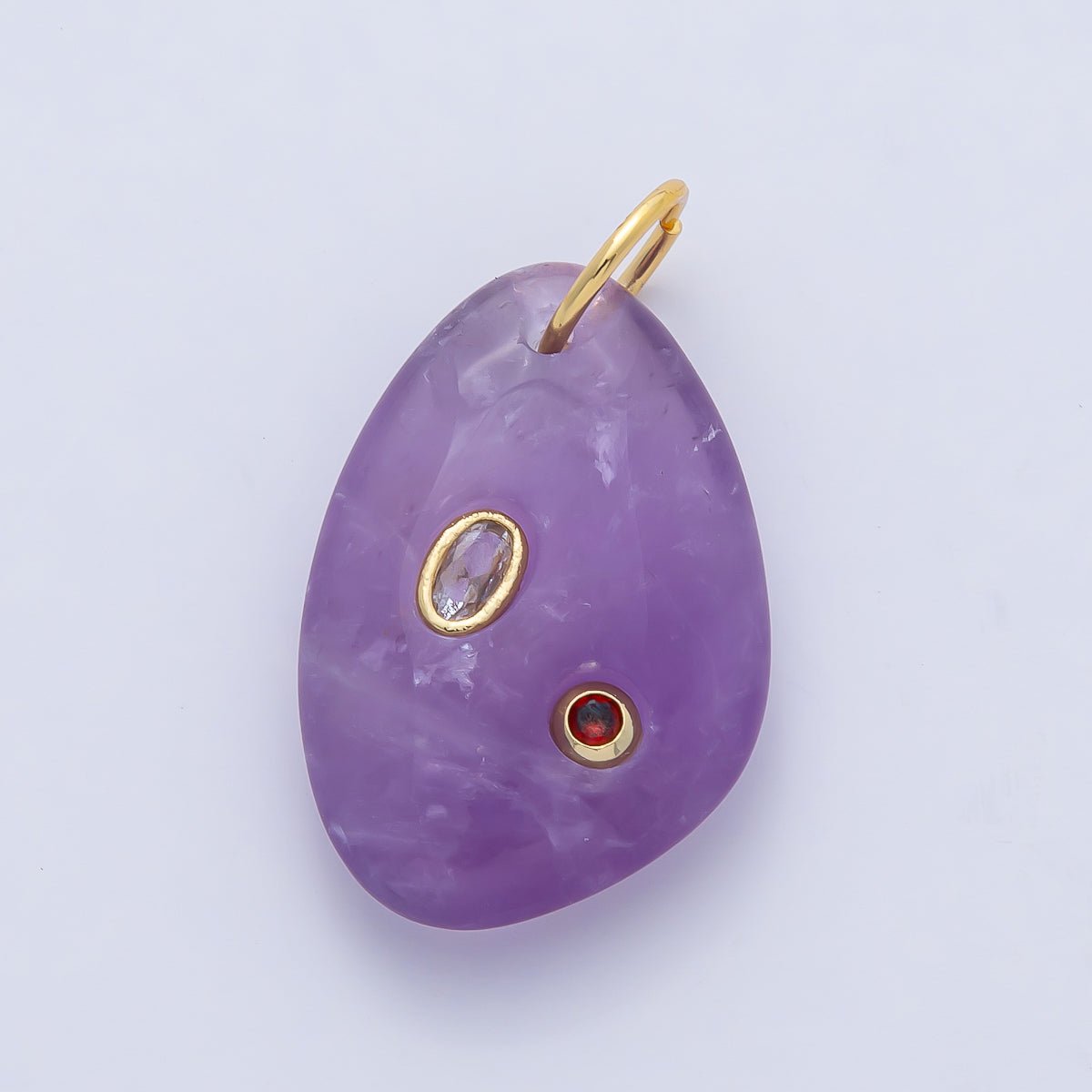 18K Gold Filled 30mm Aventurine, Amethyst, Amazonite, Carnelian, Onyx, Clear Quartz Multicolor CZ Embedded Gemstone Charm | AF1487 - AF1489 - DLUXCA