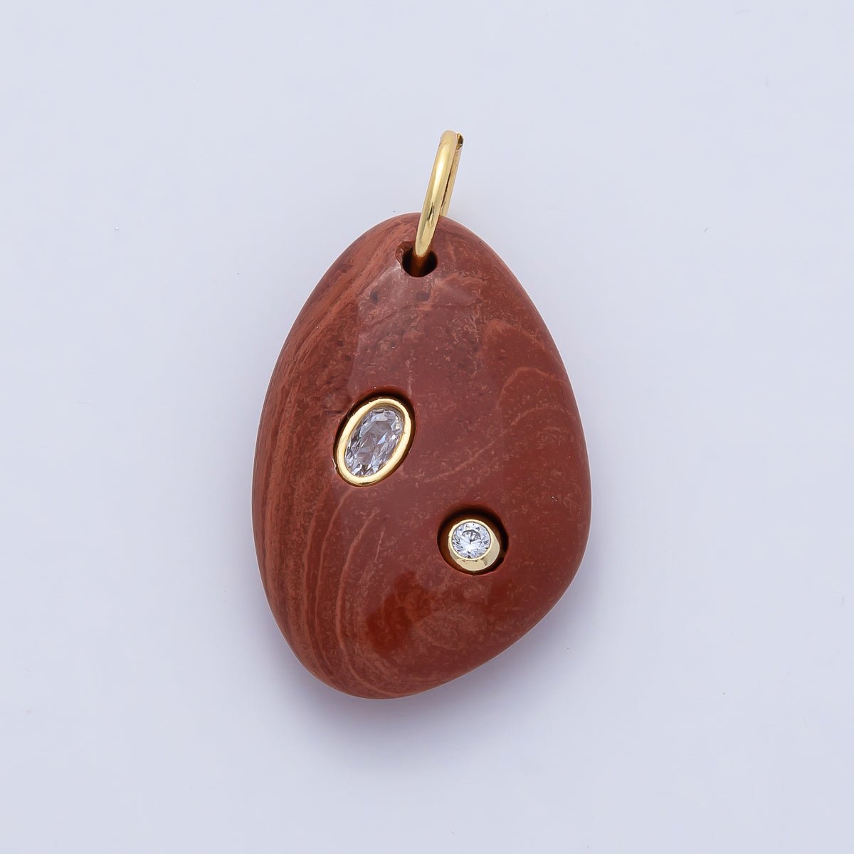 18K Gold Filled 30mm Aventurine, Amethyst, Amazonite, Carnelian, Onyx, Clear Quartz Multicolor CZ Embedded Gemstone Charm | AF1487 - AF1489 - DLUXCA