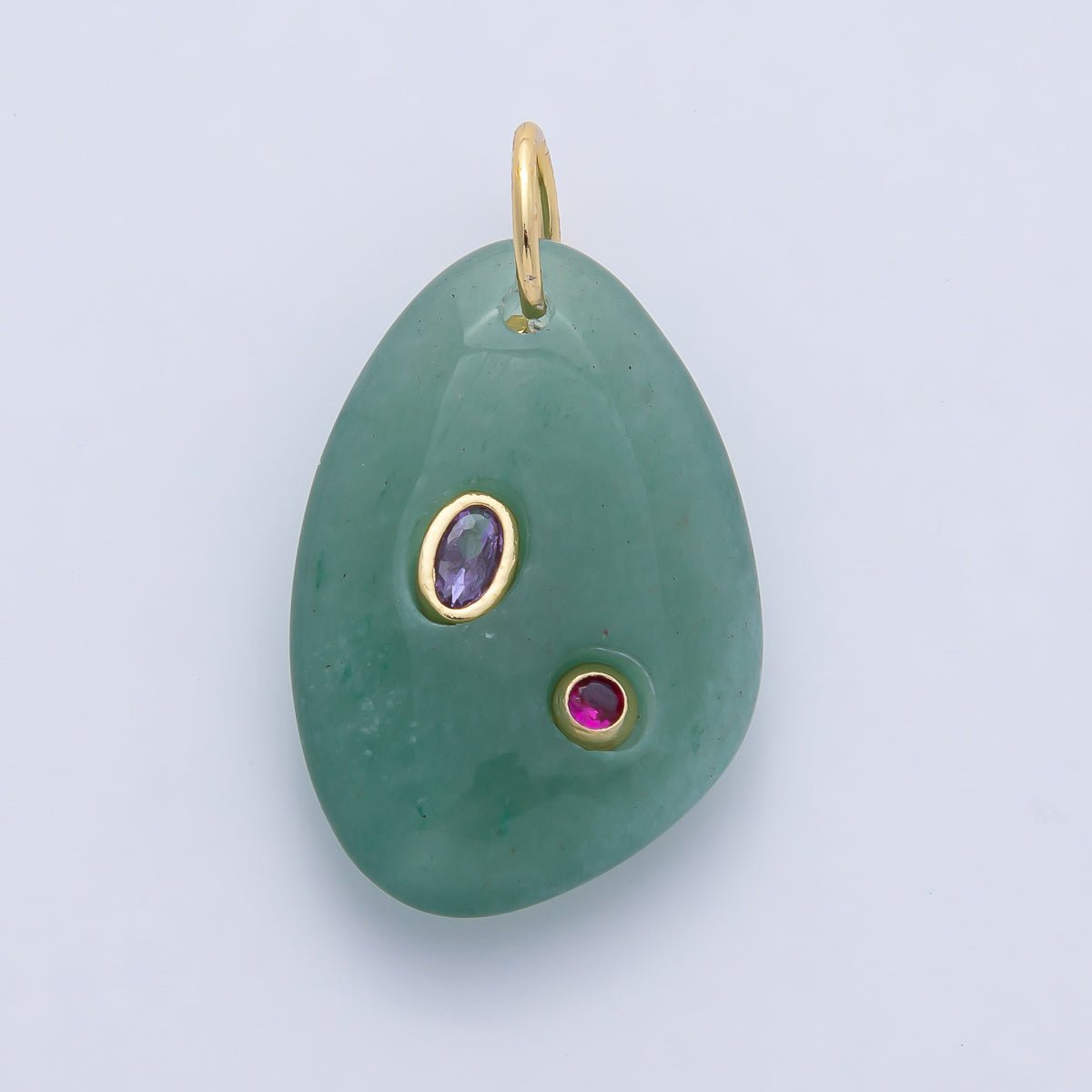 18K Gold Filled 30mm Aventurine, Amethyst, Amazonite, Carnelian, Onyx, Clear Quartz Multicolor CZ Embedded Gemstone Charm | AF1487 - AF1489 - DLUXCA