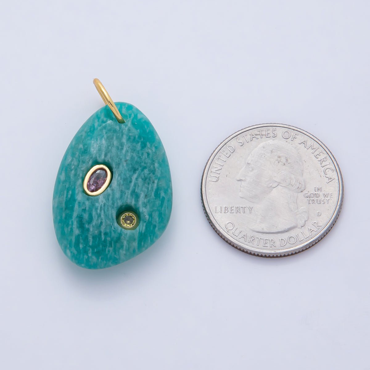 18K Gold Filled 30mm Aventurine, Amethyst, Amazonite, Carnelian, Onyx, Clear Quartz Multicolor CZ Embedded Gemstone Charm | AF1487 - AF1489 - DLUXCA