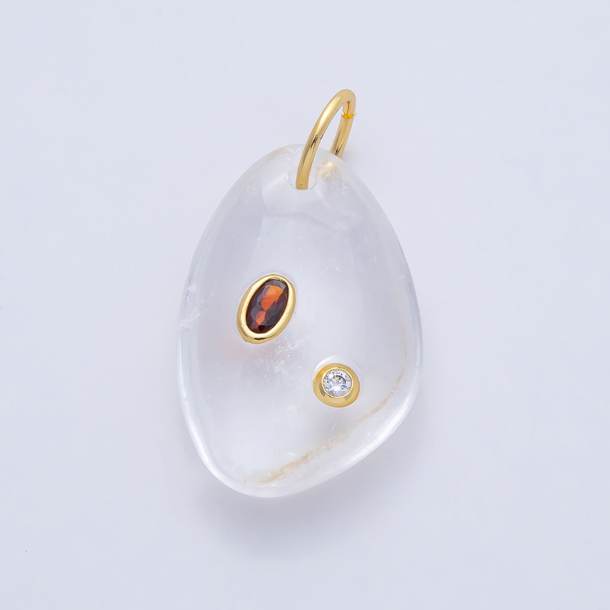 18K Gold Filled 30mm Aventurine, Amethyst, Amazonite, Carnelian, Onyx, Clear Quartz Multicolor CZ Embedded Gemstone Charm | AF1487 - AF1489 - DLUXCA