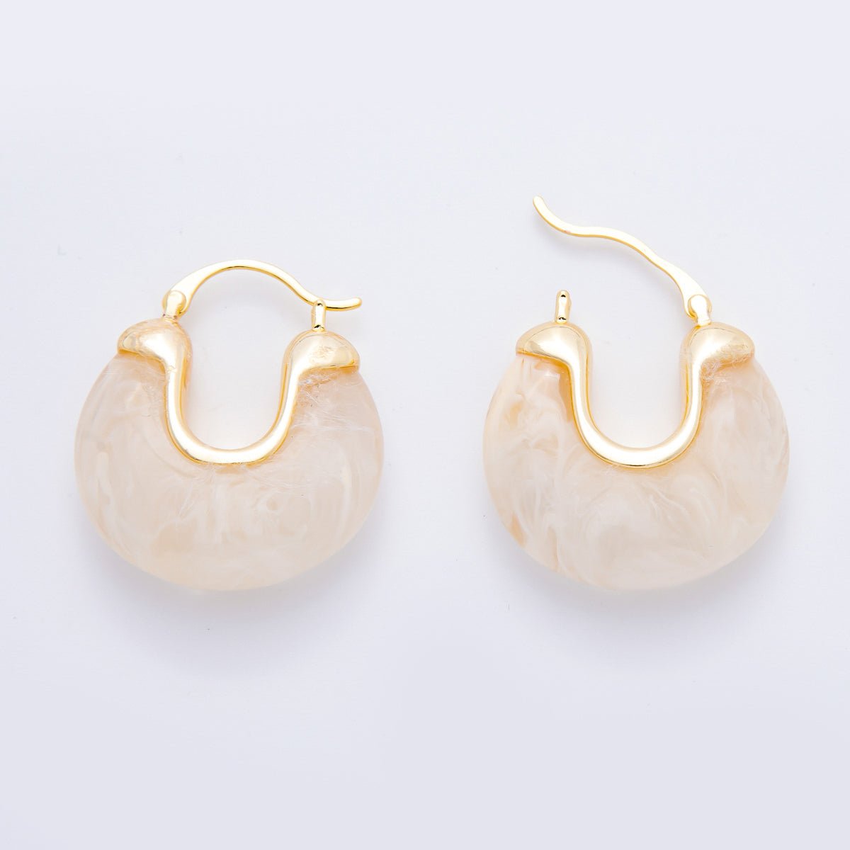 18K Gold Filled 30mm Black, Blue, Brown, White Resin Chunky Dome French Lock Latch Hoops Earrings | AJ253 - AJ256 - DLUXCA