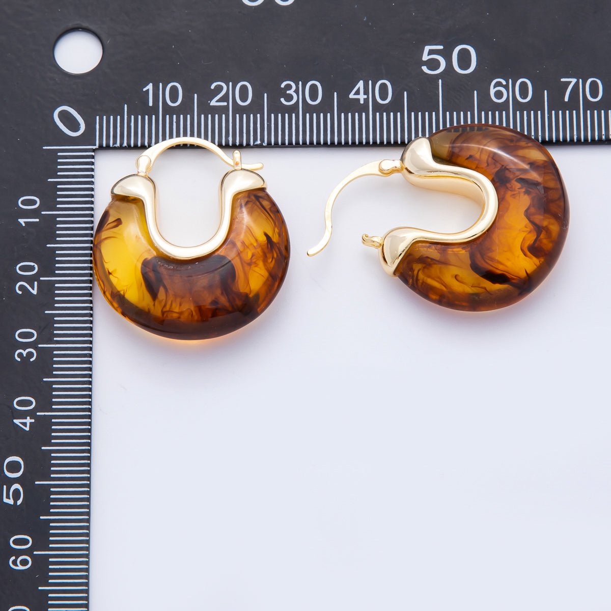 18K Gold Filled 30mm Black, Blue, Brown, White Resin Chunky Dome French Lock Latch Hoops Earrings | AJ253 - AJ256 - DLUXCA