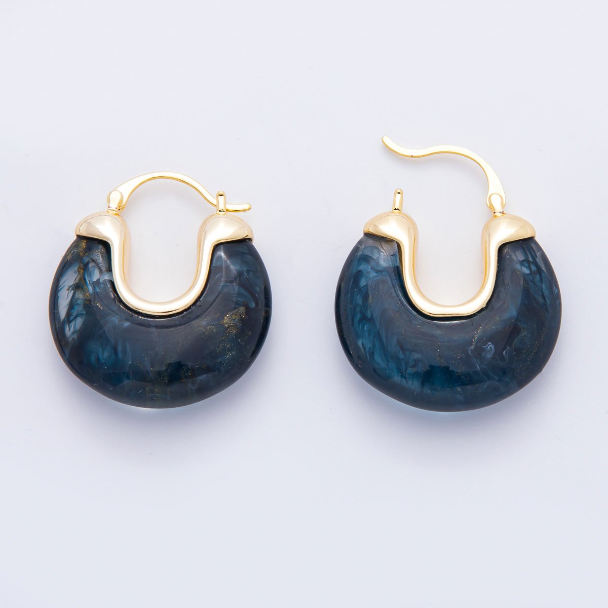 18K Gold Filled 30mm Black, Blue, Brown, White Resin Chunky Dome French Lock Latch Hoops Earrings | AJ253 - AJ256 - DLUXCA