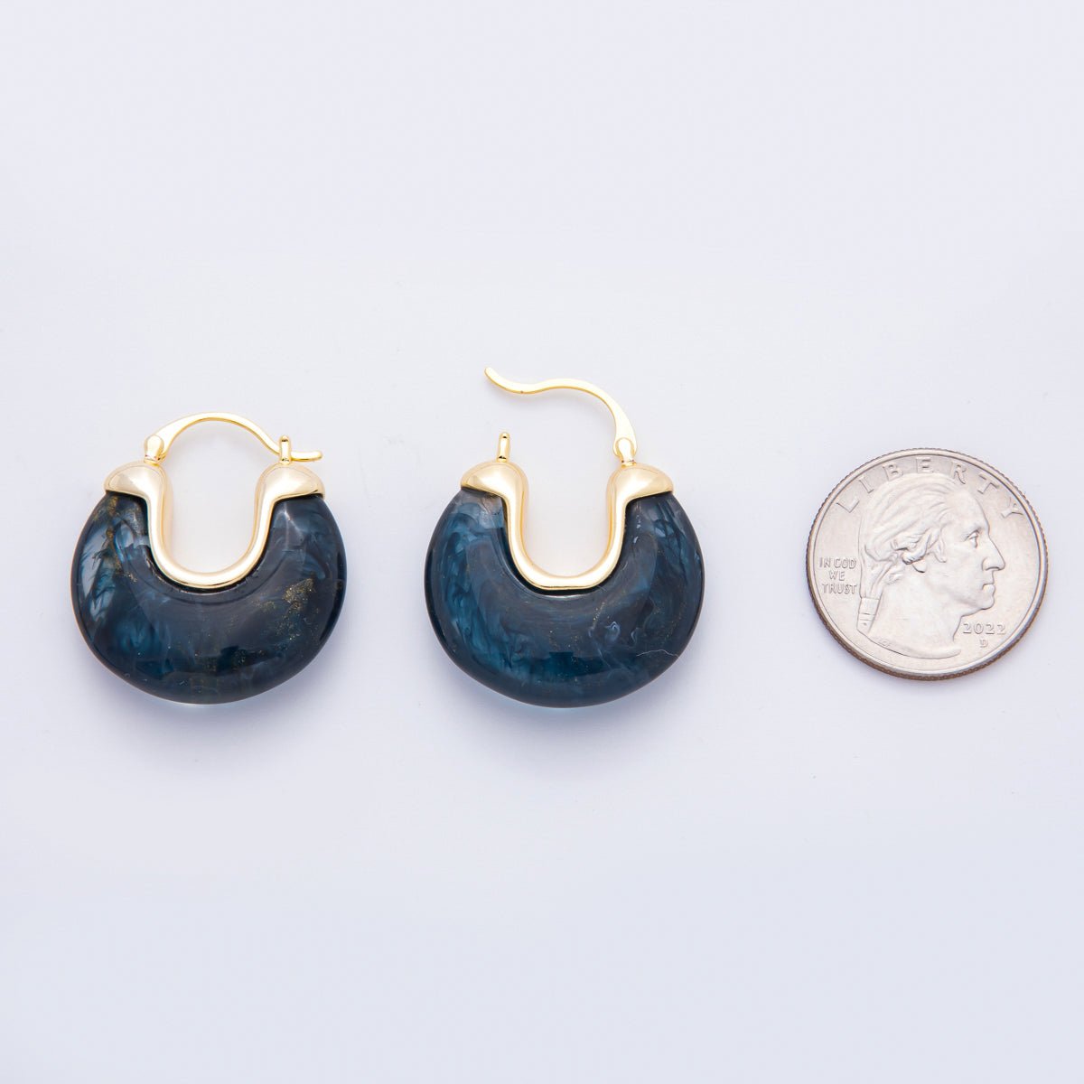 18K Gold Filled 30mm Black, Blue, Brown, White Resin Chunky Dome French Lock Latch Hoops Earrings | AJ253 - AJ256 - DLUXCA