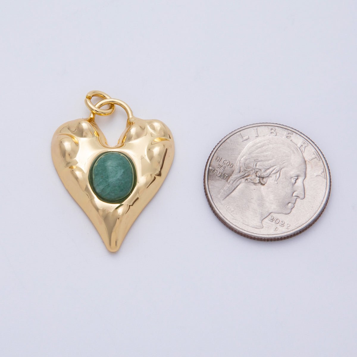 18K Gold Filled 30mm Green Aventurine Molten Heart Padlock Pendant | Charms - 00464 - DLUXCA