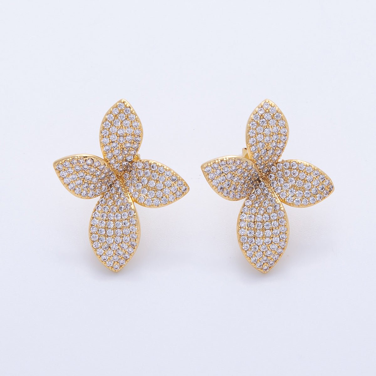 18K Gold Filled 30mm Micro Paved CZ Blossom Flower Studs Earrings | AD1588 - DLUXCA