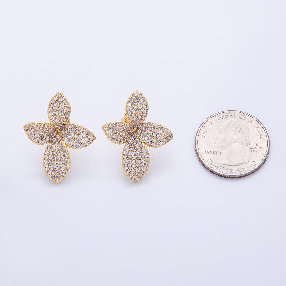 18K Gold Filled 30mm Micro Paved CZ Blossom Flower Studs Earrings | AD1588 - DLUXCA