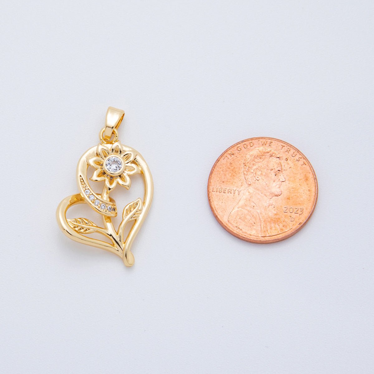 18K Gold Filled 30mm Micro Paved CZ Flower of Love Pendant | AH804 - DLUXCA