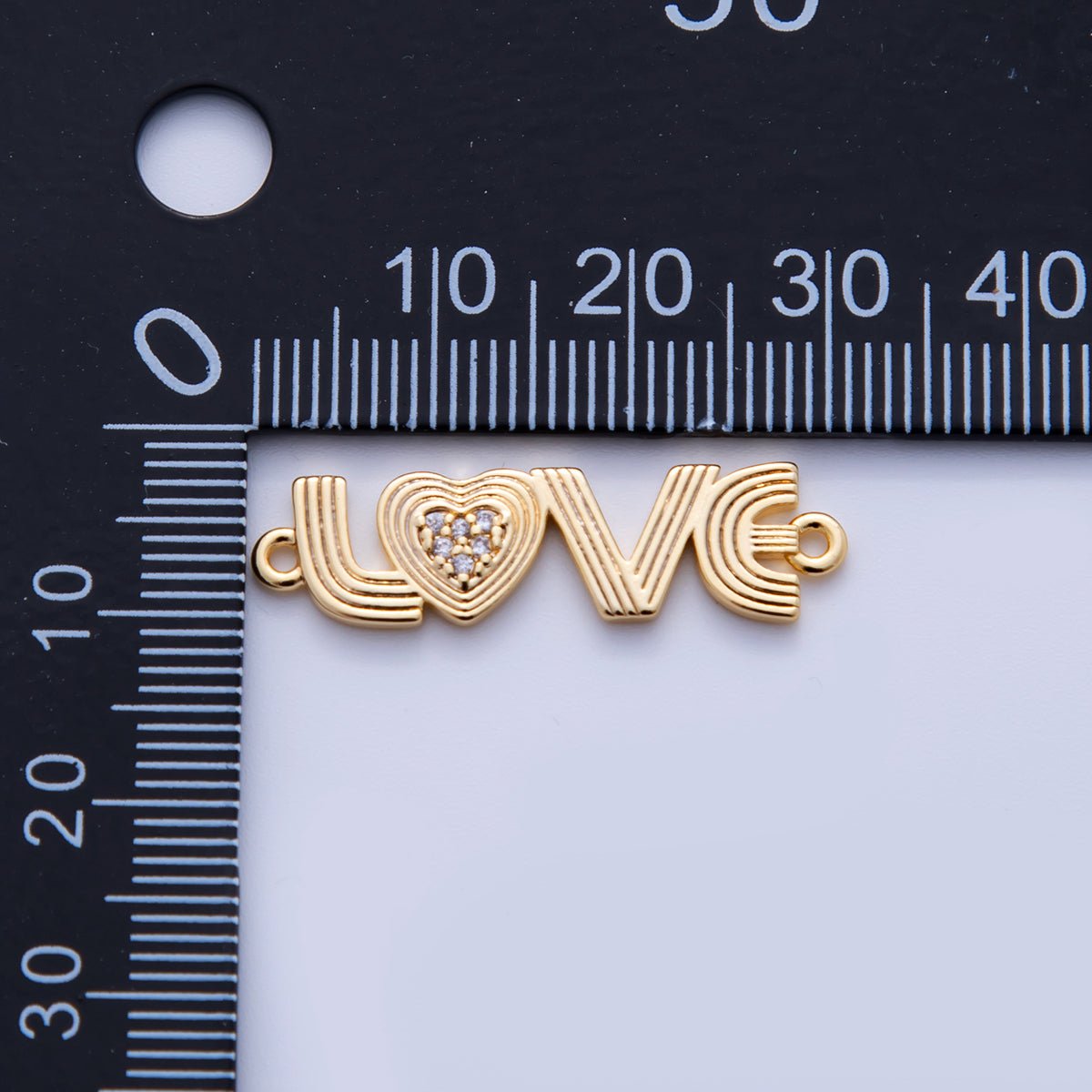 18K Gold Filled 30mm Micro Paved CZ Groovy Lined "LOVE" Connector in Gold & Silver | Y033 - DLUXCA