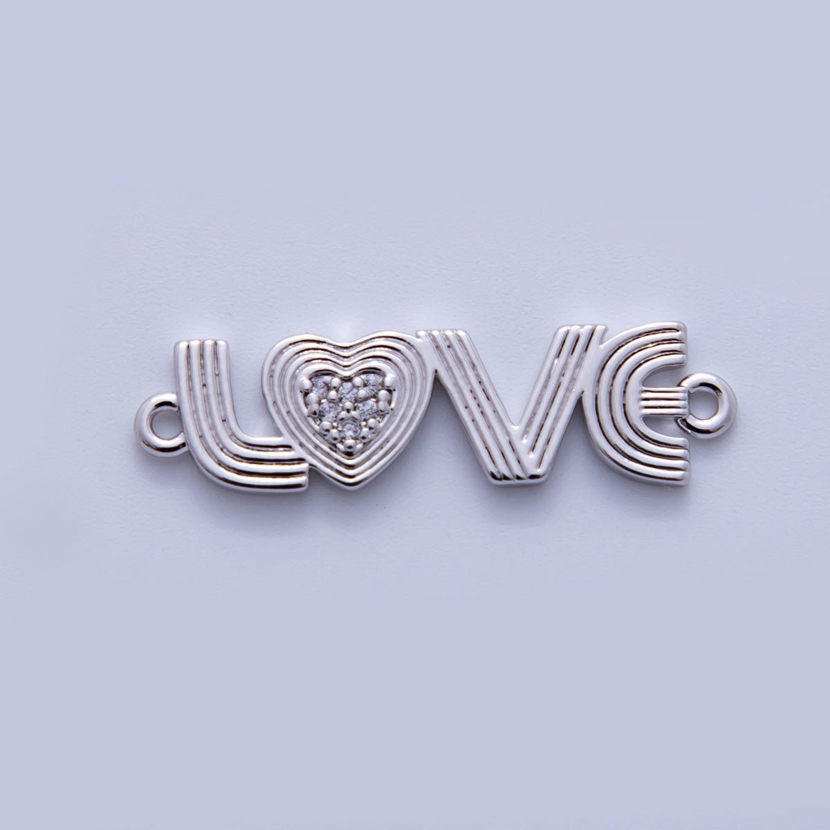 18K Gold Filled 30mm Micro Paved CZ Groovy Lined "LOVE" Connector in Gold & Silver | Y033 - DLUXCA