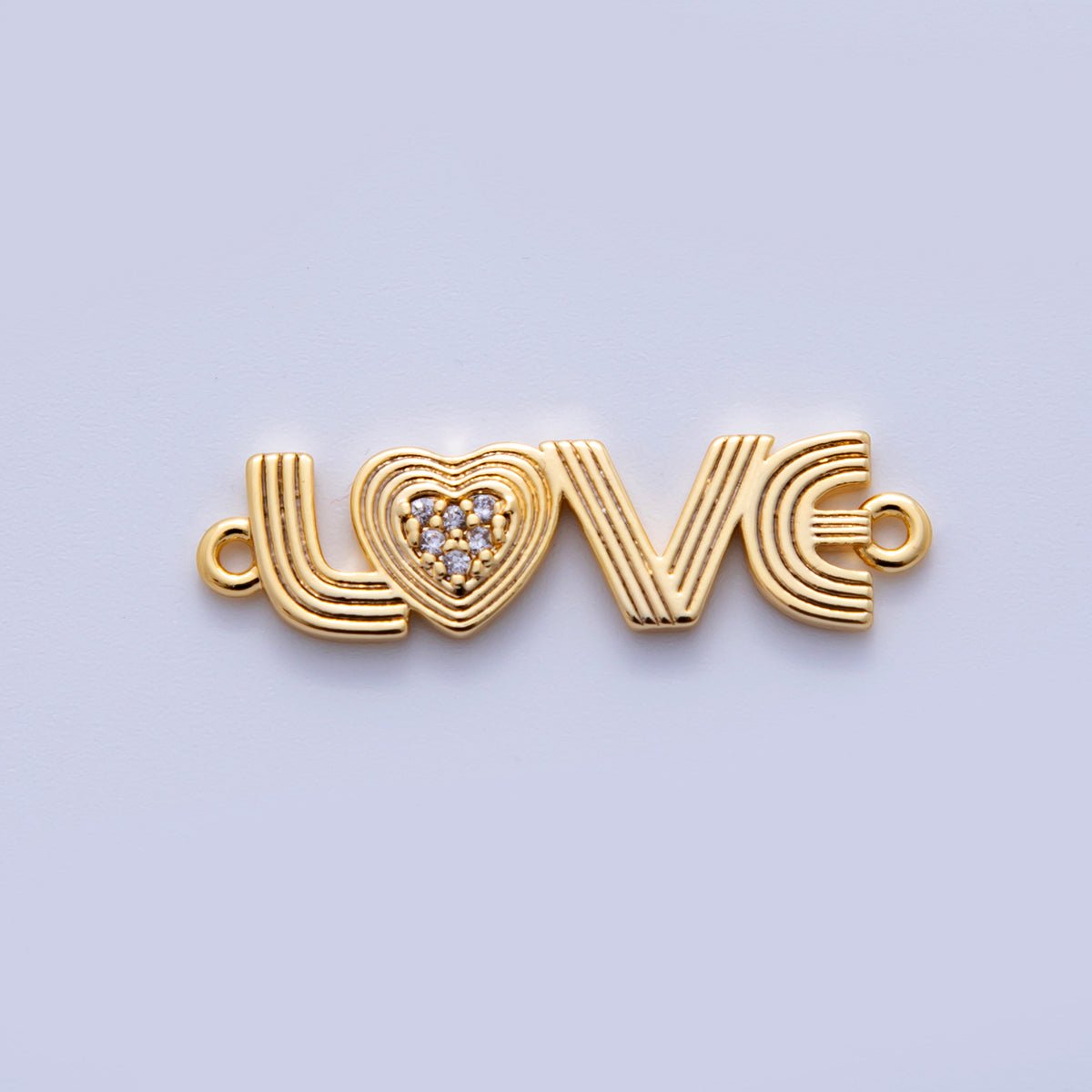 18K Gold Filled 30mm Micro Paved CZ Groovy Lined "LOVE" Connector in Gold & Silver | Y033 - DLUXCA