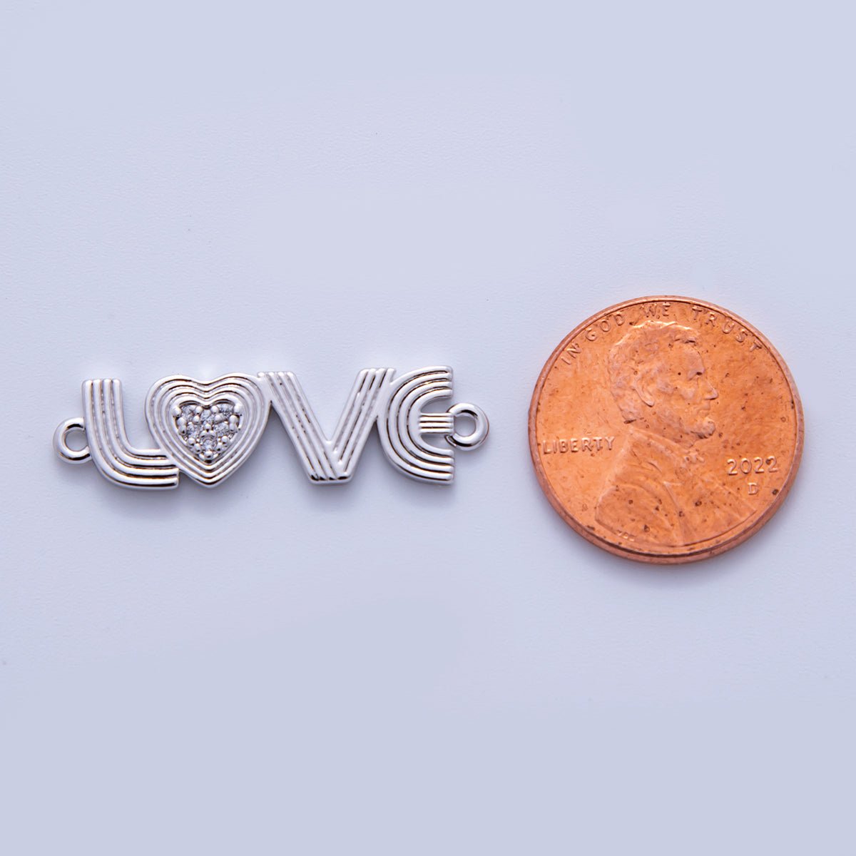 18K Gold Filled 30mm Micro Paved CZ Groovy Lined "LOVE" Connector in Gold & Silver | Y033 - DLUXCA
