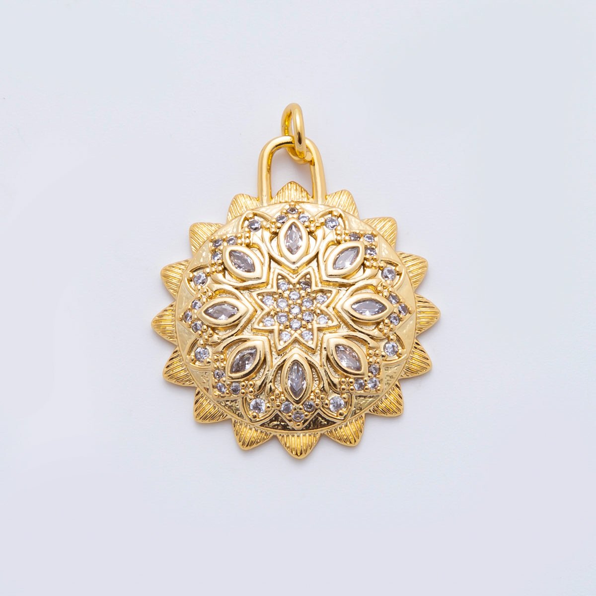 18K Gold Filled 30mm Micro Paved & Marquise CZ Sun Lotus Charm | N294 - DLUXCA