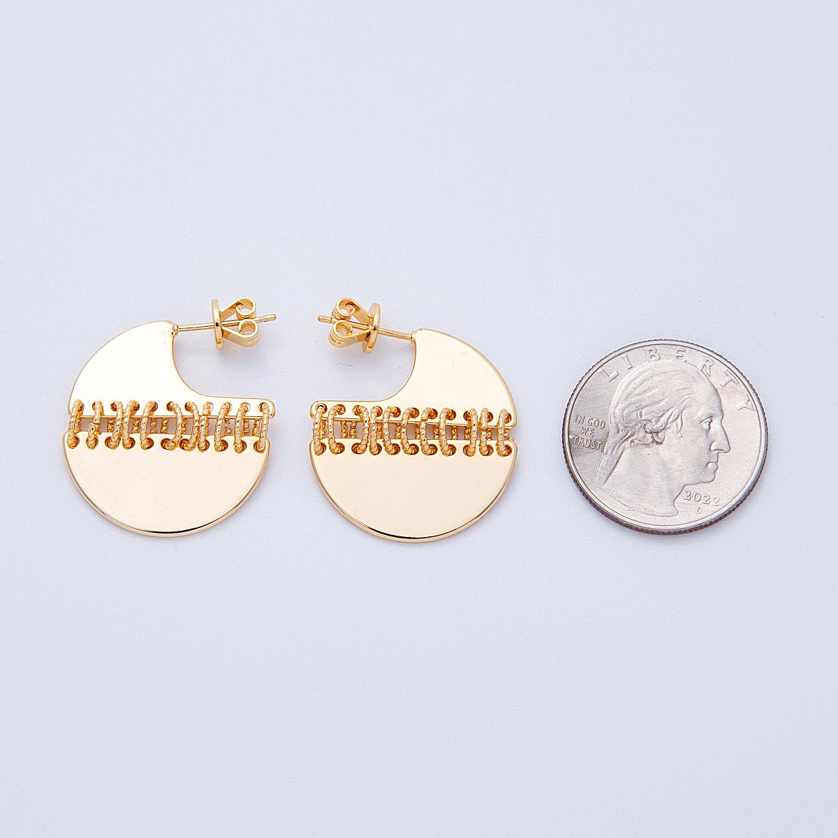 18K Gold Filled 30mm Minimalist C - Shaped Fringe Drop Studs | Earrings - 00195 - DLUXCA