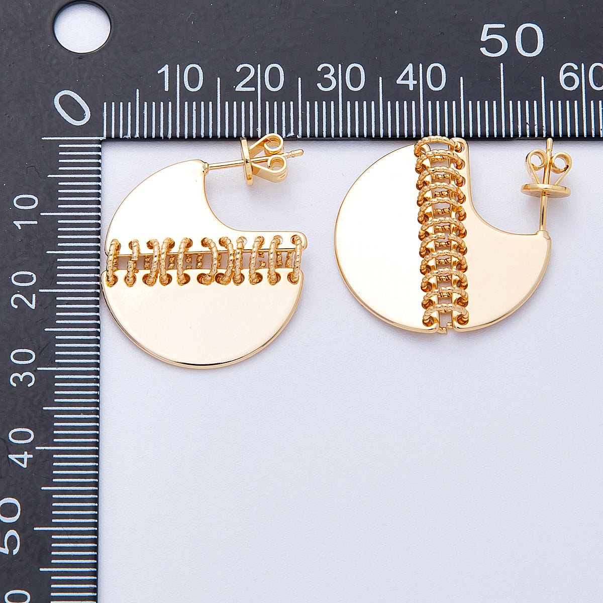 18K Gold Filled 30mm Minimalist C - Shaped Fringe Drop Studs | Earrings - 00195 - DLUXCA