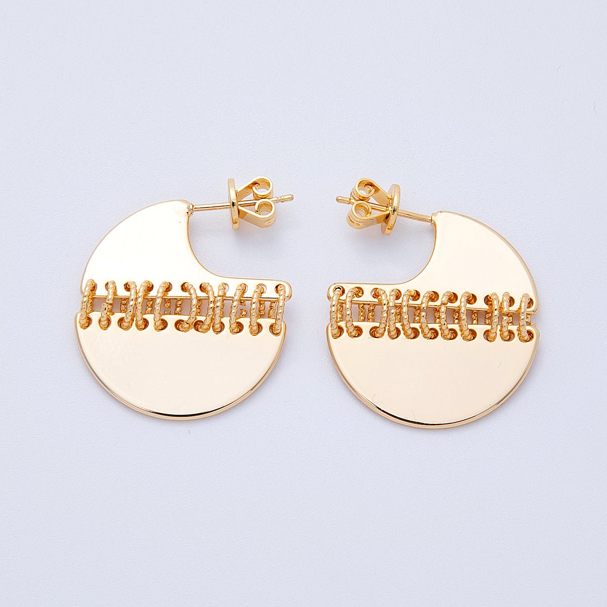 18K Gold Filled 30mm Minimalist C - Shaped Fringe Drop Studs | Earrings - 00195 - DLUXCA