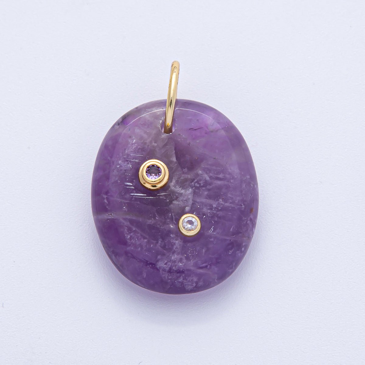 18K Gold Filled 30mm Multicolor CZ Embedded Gemstone Oval Charm | AK060 - AK062 - DLUXCA
