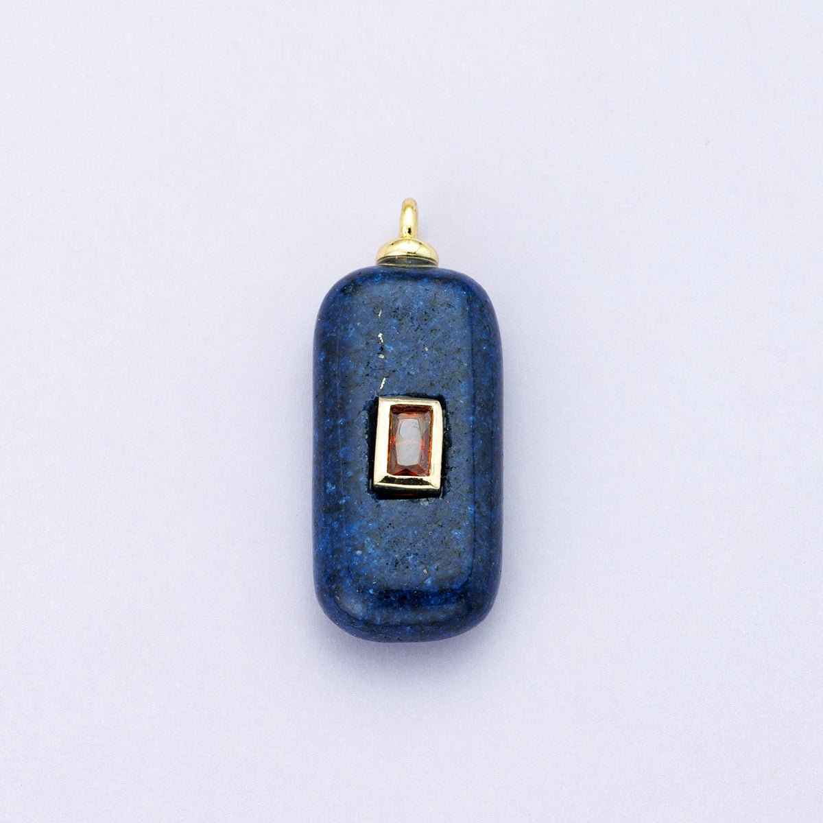 18K Gold Filled 30mm Red Baguette CZ Embedded Lapis Lazuli Gemstone Rectangle Charm | Charms - 00428 - DLUXCA