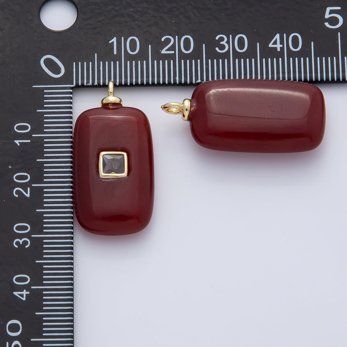 18K Gold Filled 30mm Red Carnelian with CZ Rectangular Natural Gemstone Pendant | AF1453 - DLUXCA