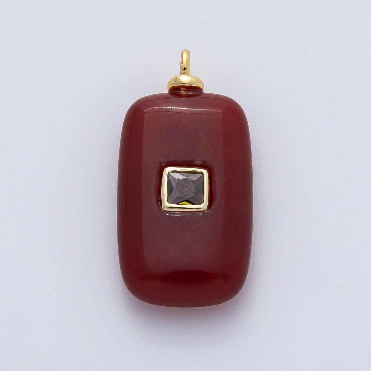 18K Gold Filled 30mm Red Carnelian with CZ Rectangular Natural Gemstone Pendant | AF1453 - DLUXCA
