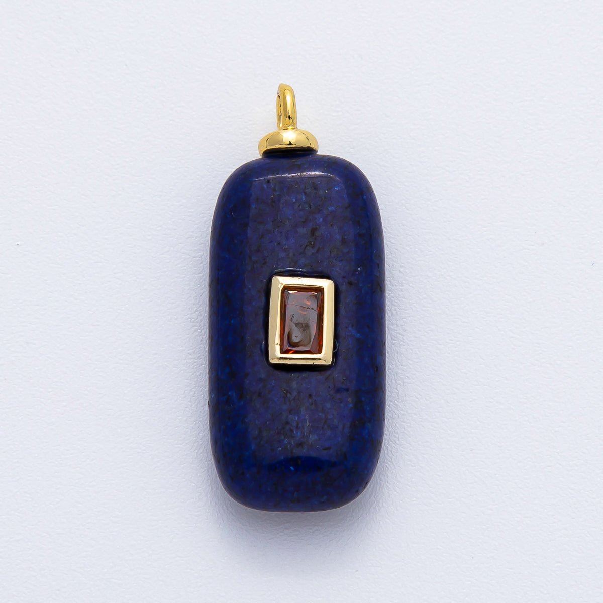 18K Gold Filled 30mm Red CZ Baguette Lapis Lazuli Tube Gemstone Charm | AF1374 - DLUXCA
