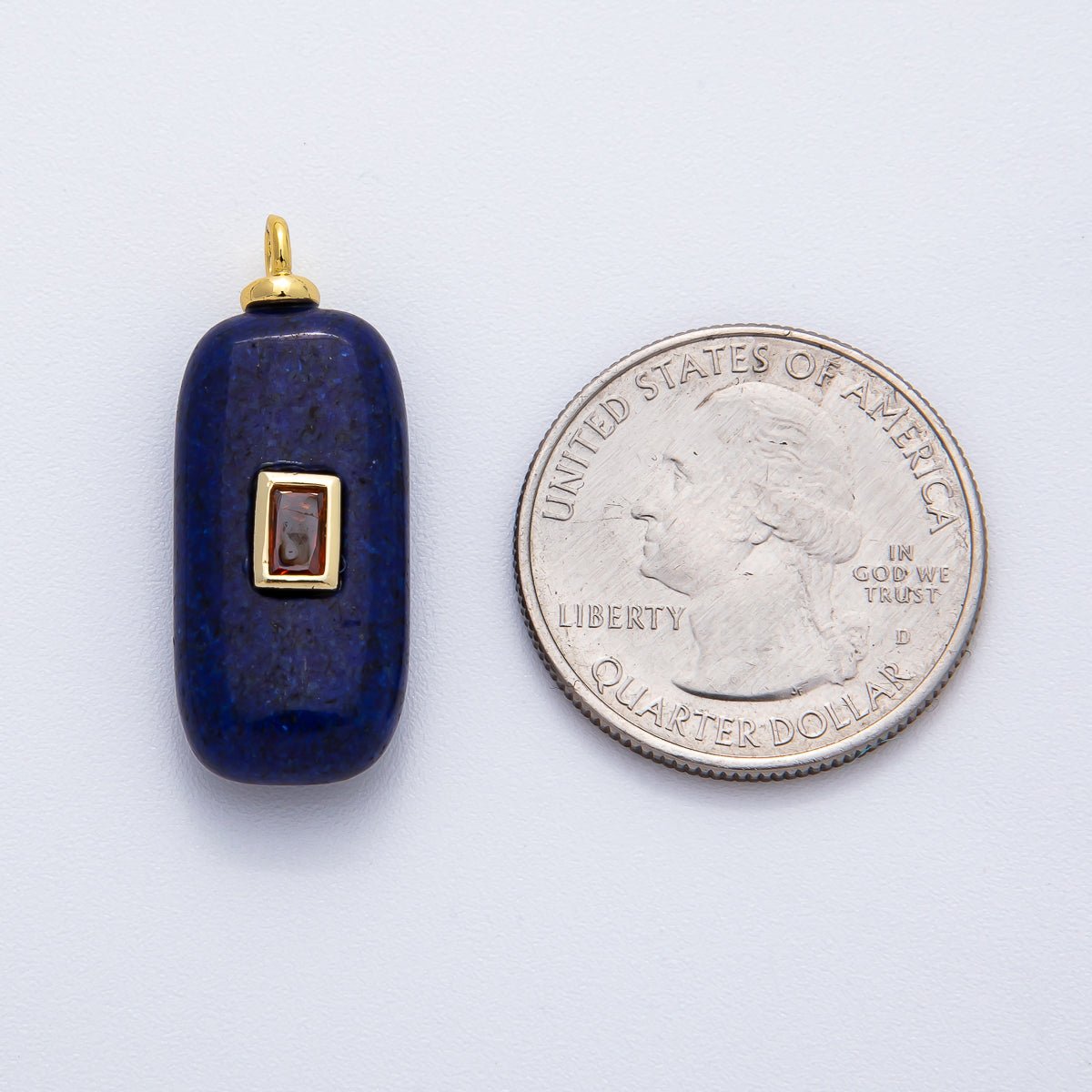 18K Gold Filled 30mm Red CZ Baguette Lapis Lazuli Tube Gemstone Charm | AF1374 - DLUXCA