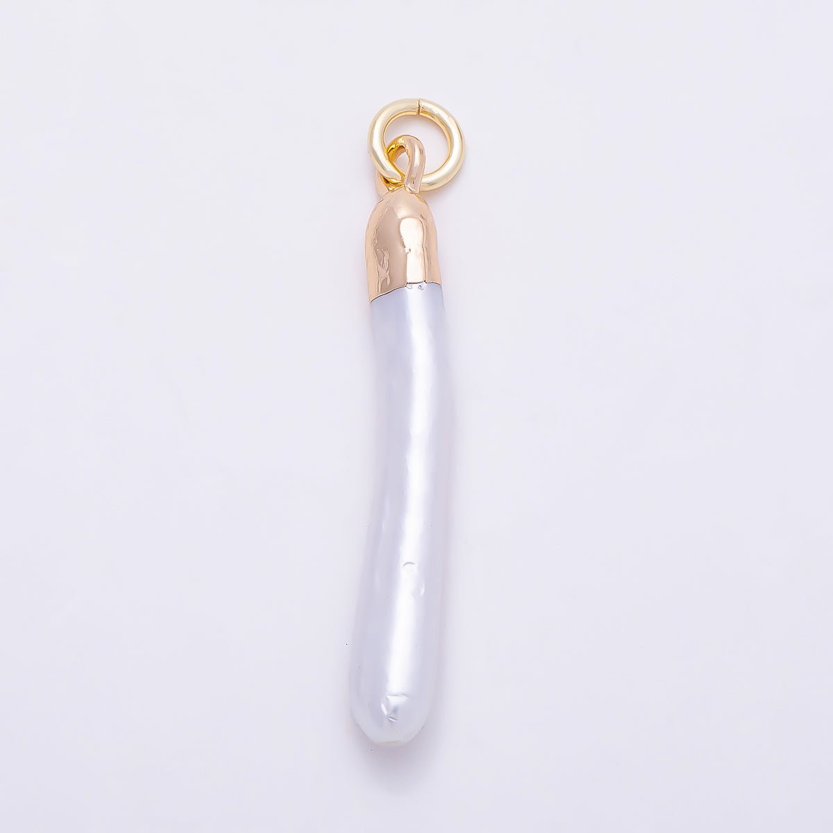 18K Gold Filled 30mm White Biwa Freshwater Pearl Foil Charm | Charms-01370 - DLUXCA