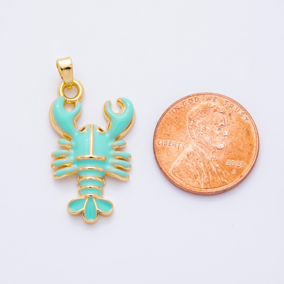 18K Gold Filled 31.5mm Enamel Fresh Sea Lobster Pendant | AH793 AH794 - DLUXCA