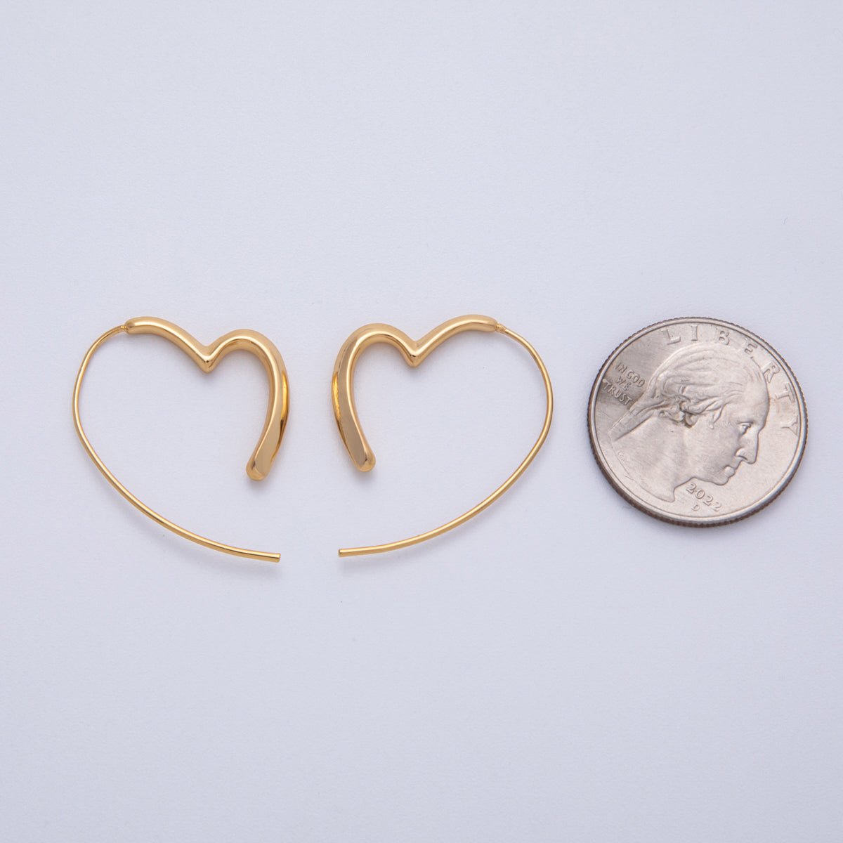 18K Gold Filled 31.5mm Molten Heart Curl French Hook Earrings | Earrings - 00185 - DLUXCA