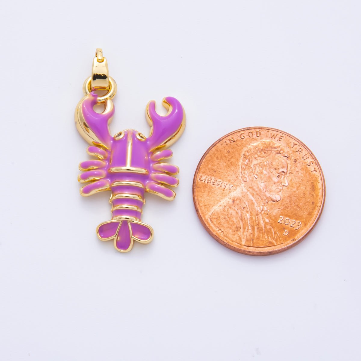 18K Gold Filled 31.5mm Red, Green, Purple Enamel Crustacean Crawfish Sea Lobster Pendant | AH793 AH794 - DLUXCA