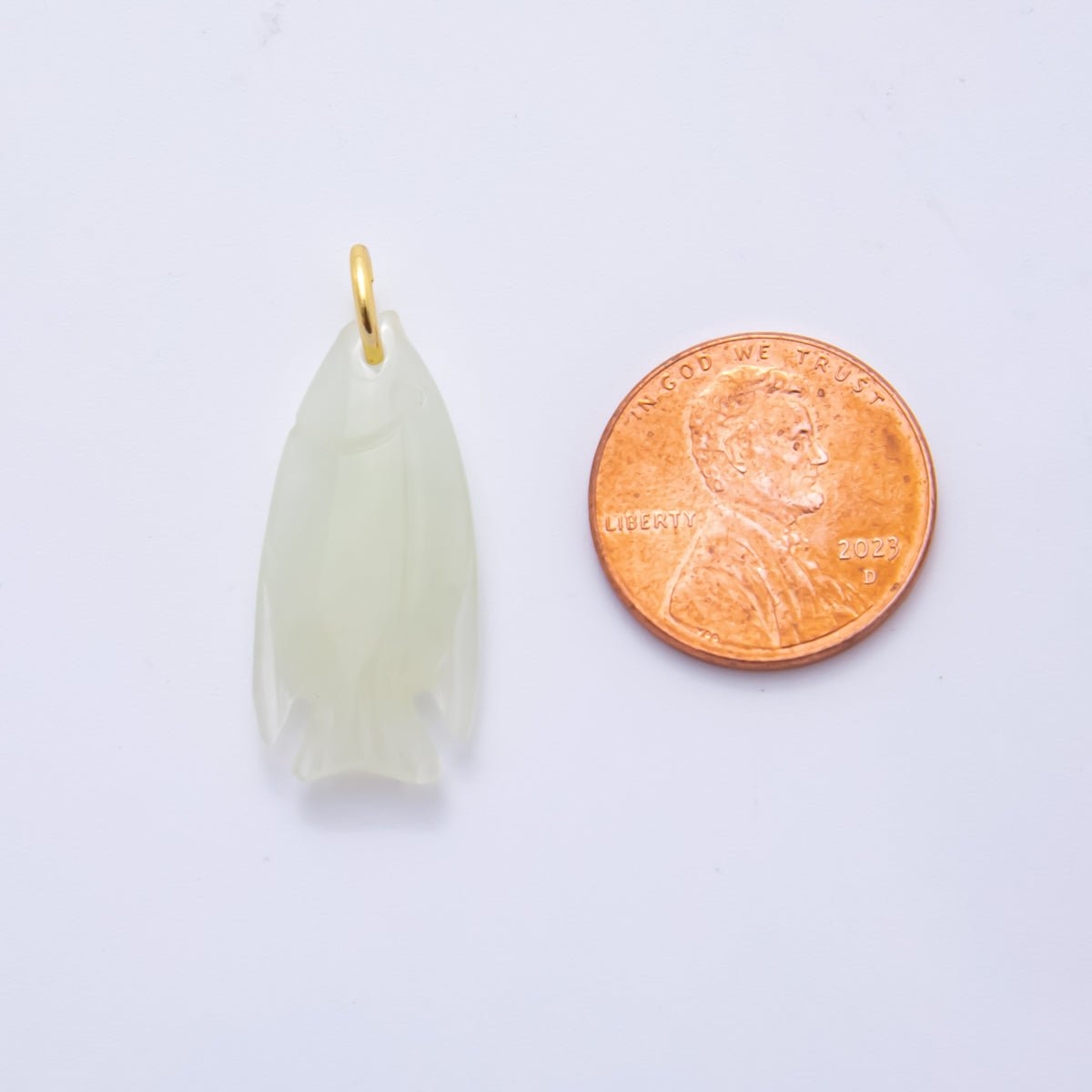 18K Gold Filled 31mm Jade Frosted Fish Gemstone Charm | AH827 - DLUXCA