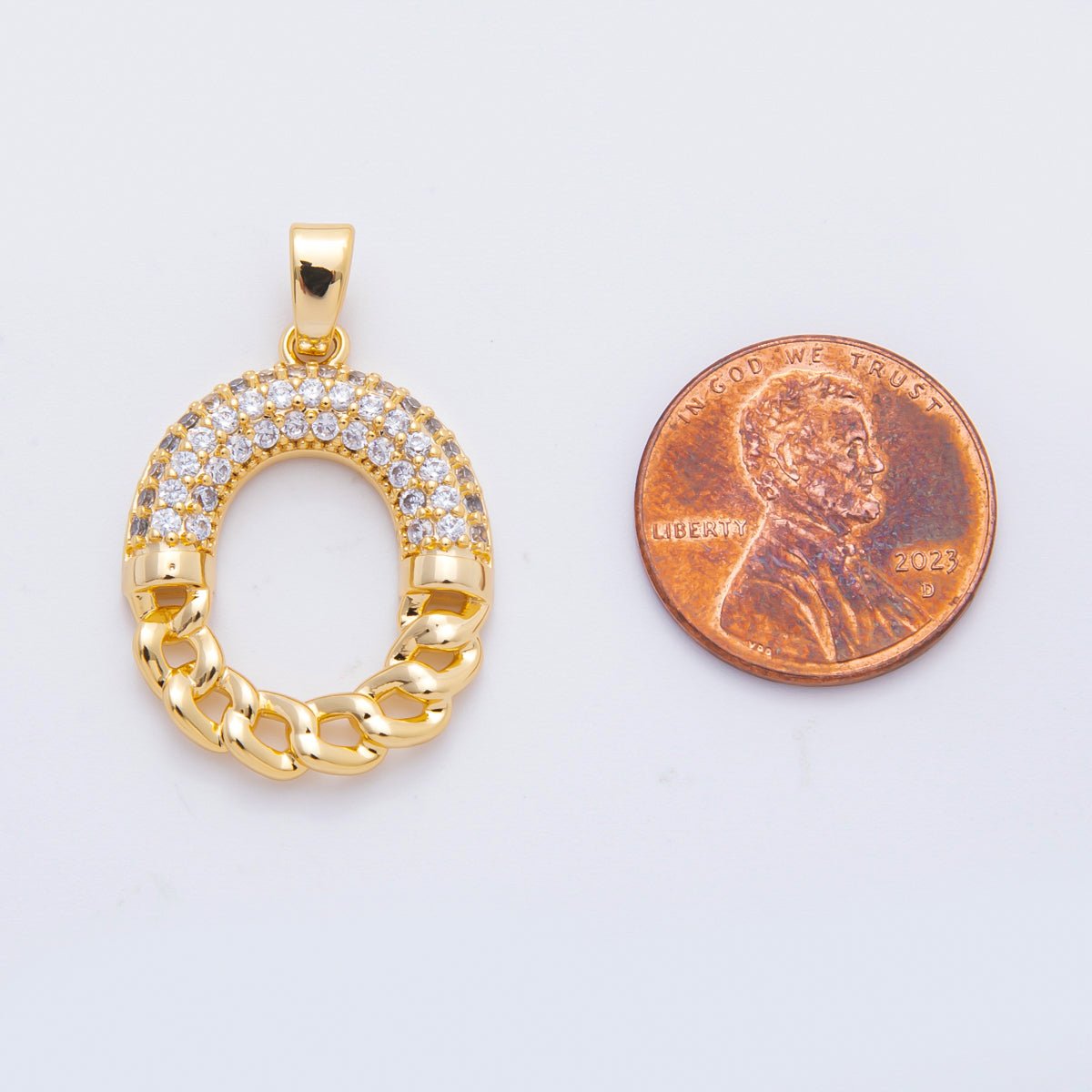 18K Gold Filled 31mm Micro Paved CZ Geometric Donut Oblong Pendant | AF1117 - DLUXCA