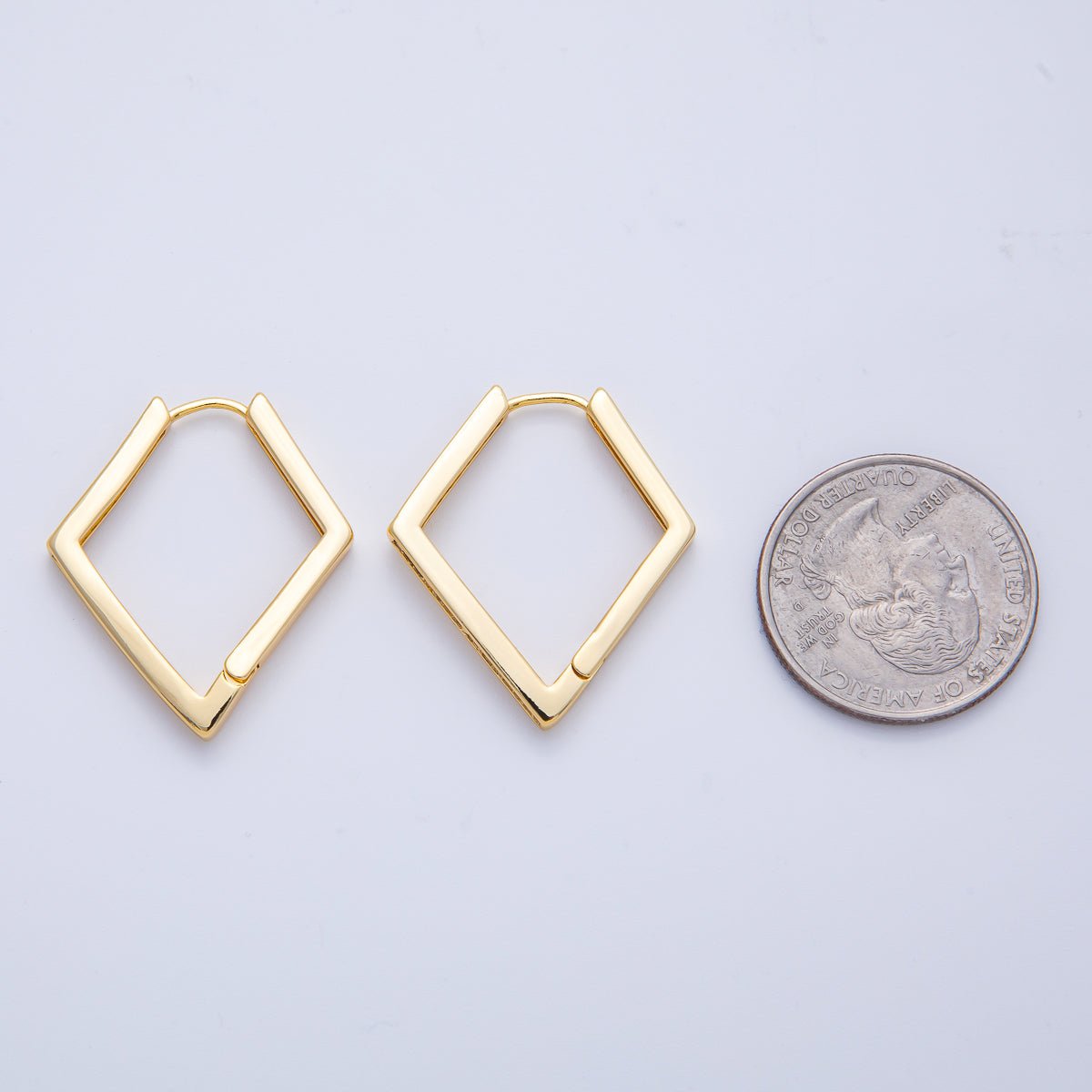18K Gold Filled 31mm Micro Paved CZ Rhombus Hoop Earrings | Earrings - 00055 - DLUXCA