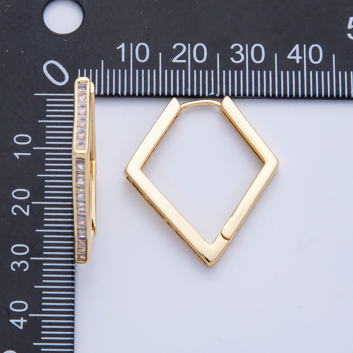 18K Gold Filled 31mm Micro Paved CZ Rhombus Hoop Earrings | Earrings - 00055 - DLUXCA