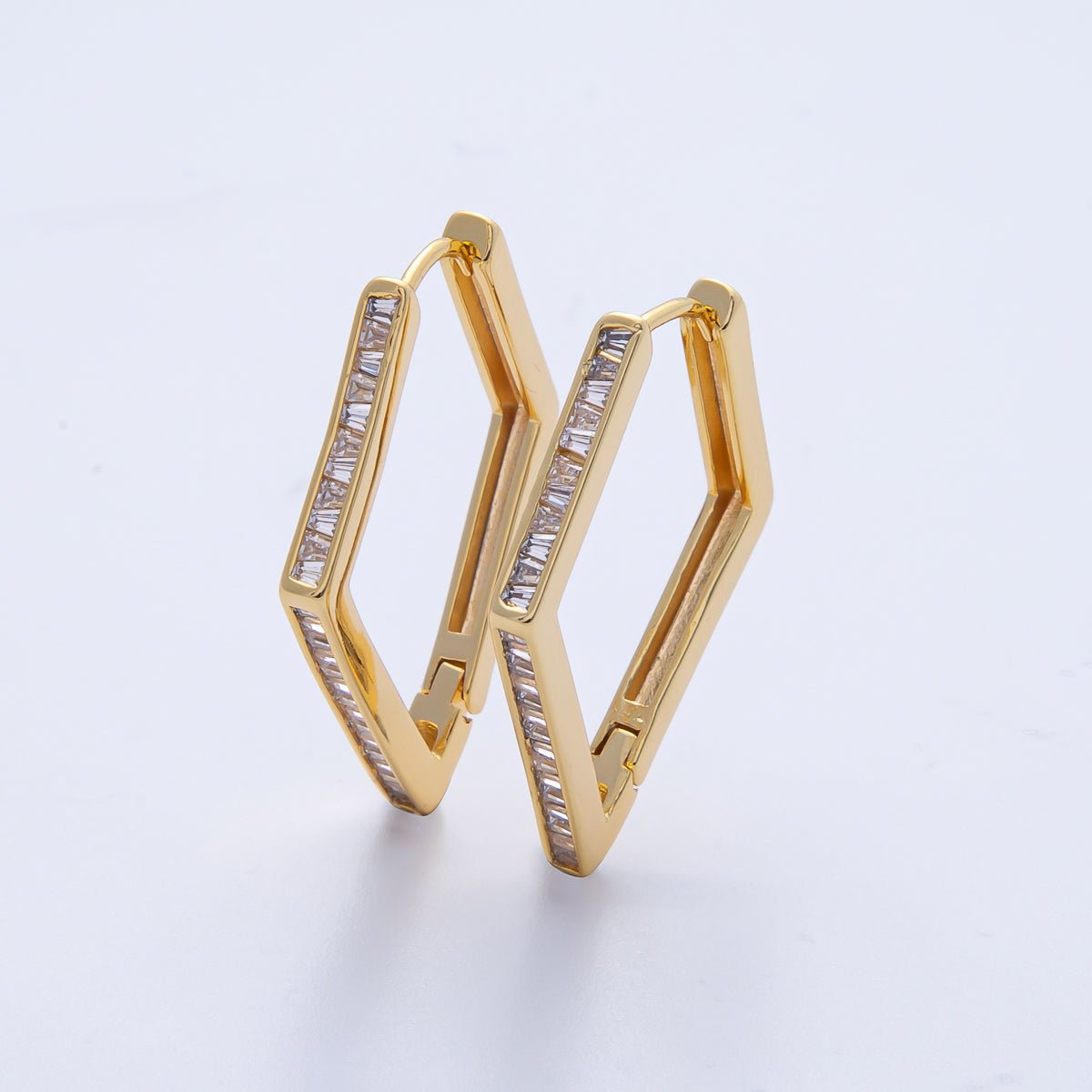 18K Gold Filled 31mm Micro Paved CZ Rhombus Hoop Earrings | Earrings - 00055 - DLUXCA