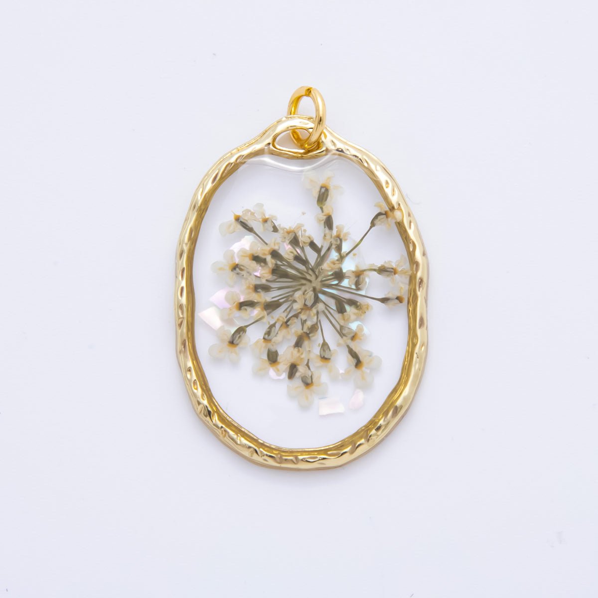 18K Gold Filled 31mm Oval Resin of Wildflower Charm | AH846 - AH848 - DLUXCA