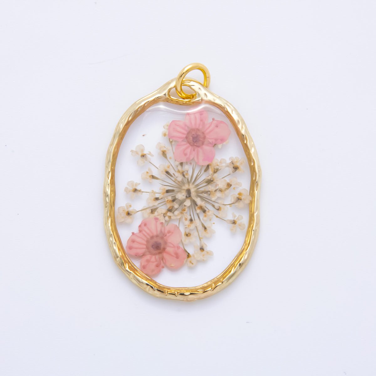 18K Gold Filled 31mm Oval Resin of Wildflower Charm | AH846 - AH848 - DLUXCA