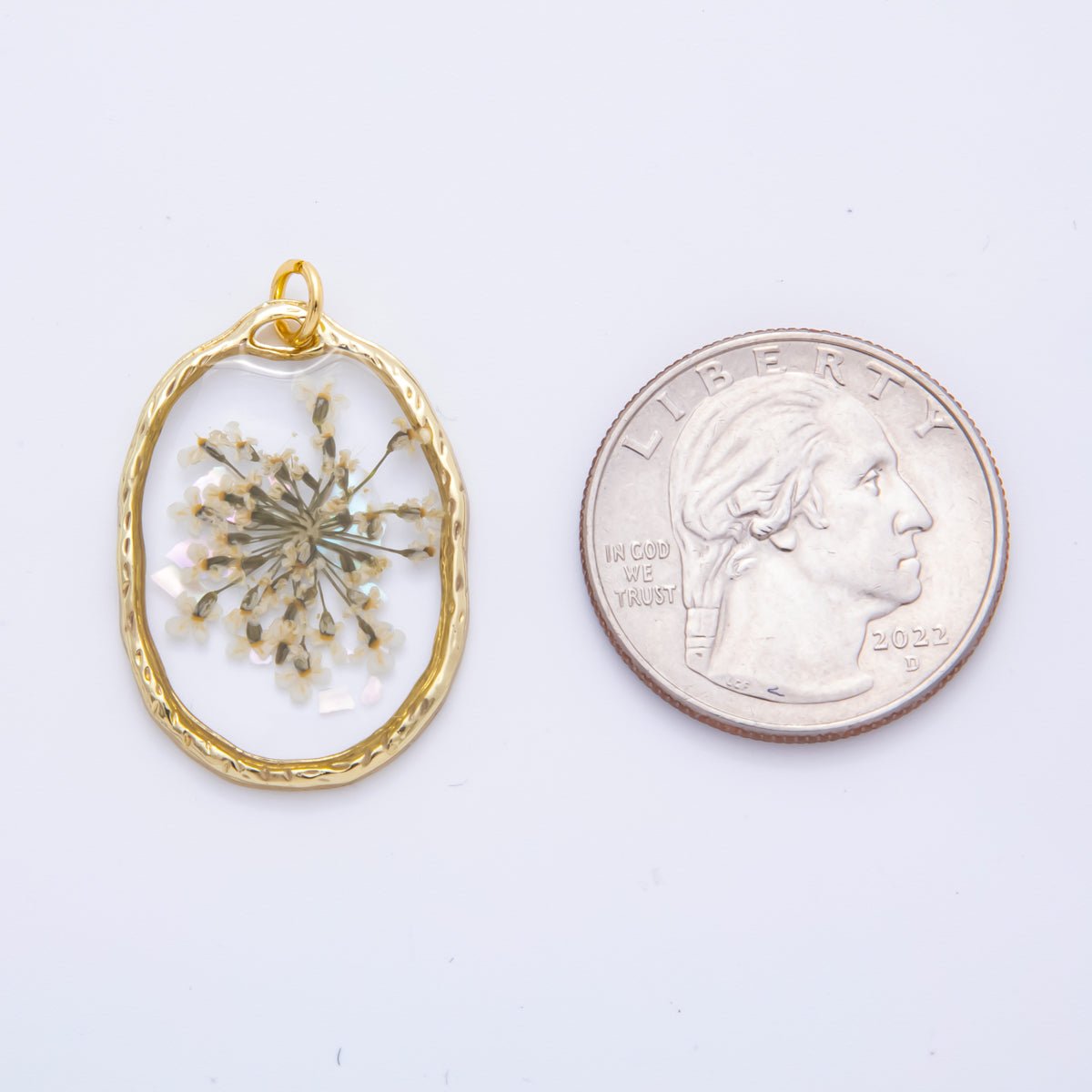 18K Gold Filled 31mm Oval Resin of Wildflower Charm | AH846 - AH848 - DLUXCA