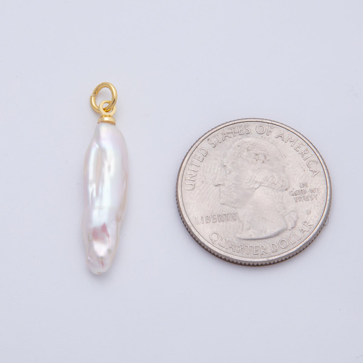 18K Gold Filled 32mm Baroque Long Tube Freshwater Pearl Drop Charm | AF636 - DLUXCA