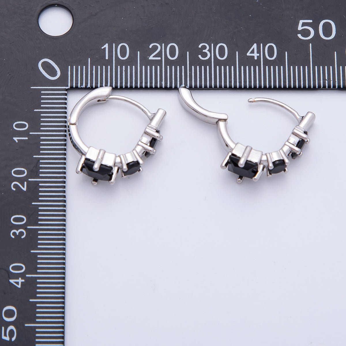 18K Gold Filled 32mm Black CZ Square Cluster Gradient Huggie Hoops Earrings in Gold & Silver | AJ280 AJ281 - DLUXCA