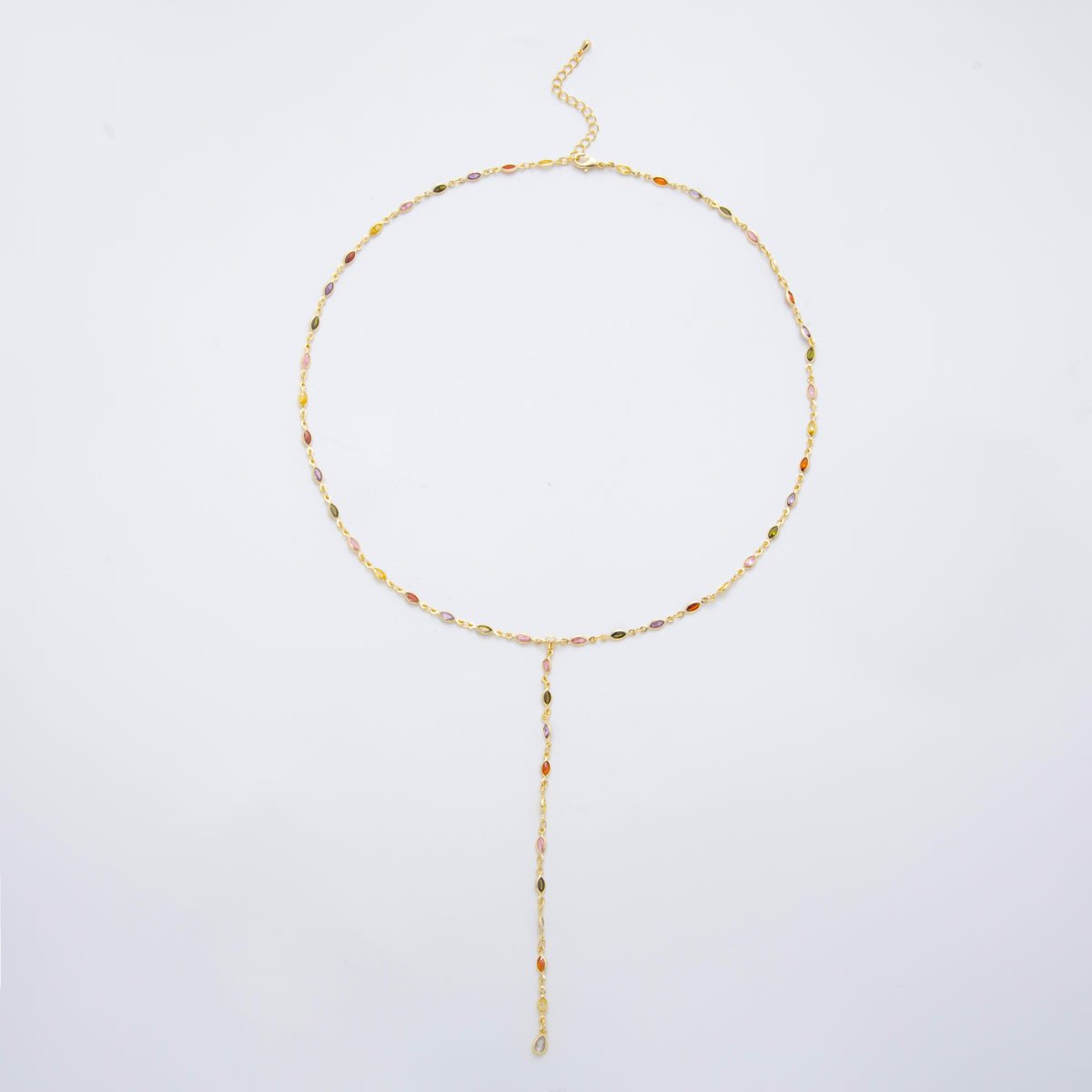 18K Gold Filled 3.2mm Fall Color Marquise CZ Chain 19 Inch Lariat Necklace w. Extender | WA - 3794 - DLUXCA