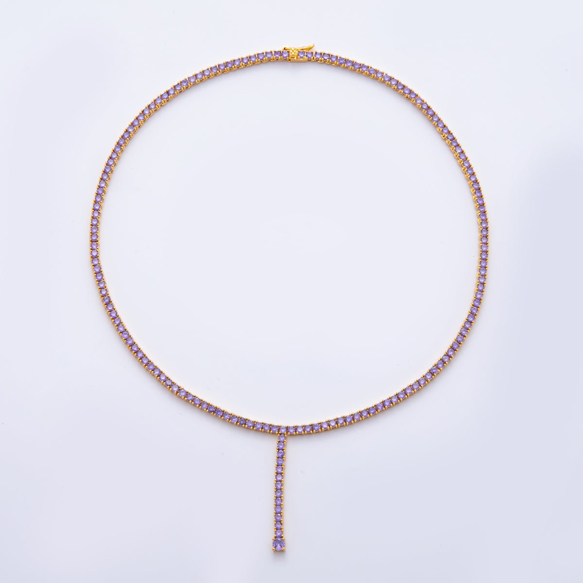 18K Gold Filled 3.2mm Pink, Purple, Red, Clear CZ Tennis Chain Lariat 16 Inch Necklace | WA - 2241 ~ WA - 3265 - DLUXCA